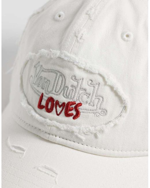 Von Dutch White Loves Distressed Denim Dad Cap