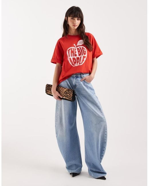 ASOS Red Short Sleeve Oversized T Shirt With Big Apple Graphic