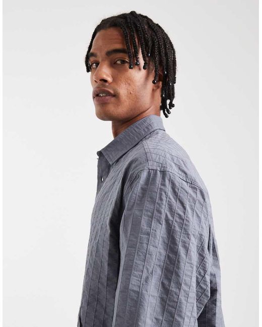ASOS Blue Boxy Oversized Textured Shirt for men