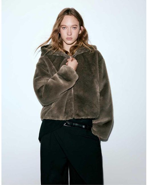 Pull&Bear Jack Van Imitatiebont Met Capuchon in het Green
