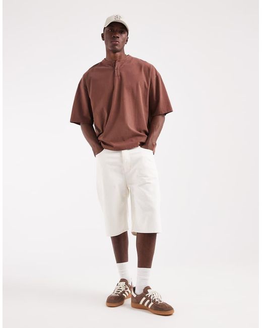 ASOS Brown Heavyweight Boxy Oversized T-shirt With Henley Neck for men