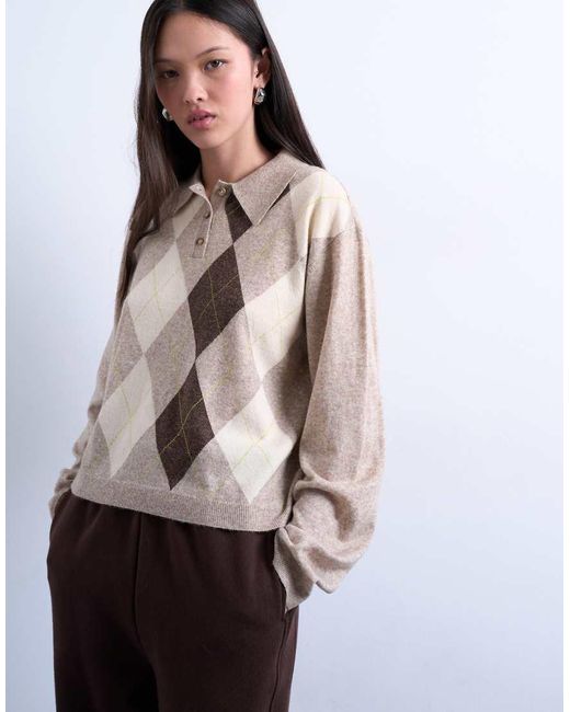 TOPSHOP Multicolor Knitted Fine Argyle Polo