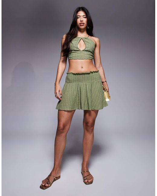 ASOS Green Abigail Crochet Halter Beach Top Co-Ord With Hardware Detail