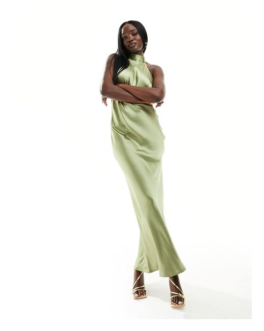 L'invitée - raleigh - robe longue en satin avec dos nu - olive Pretty Lavish en coloris Green