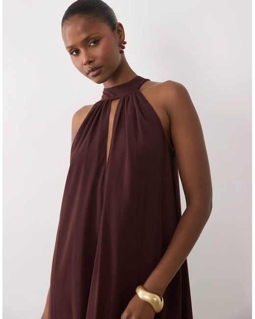 LACE & BEADS Brown Sleeveless Choker Detail Trapeze Maxi Dress
