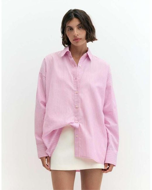Pull&Bear Pink Striped Oversized Shirt