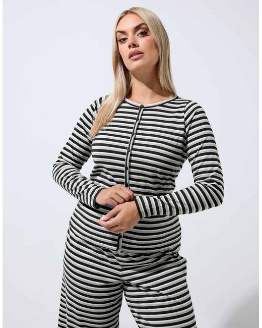Yours Clothing Gray Stripe Long Sleeve Top