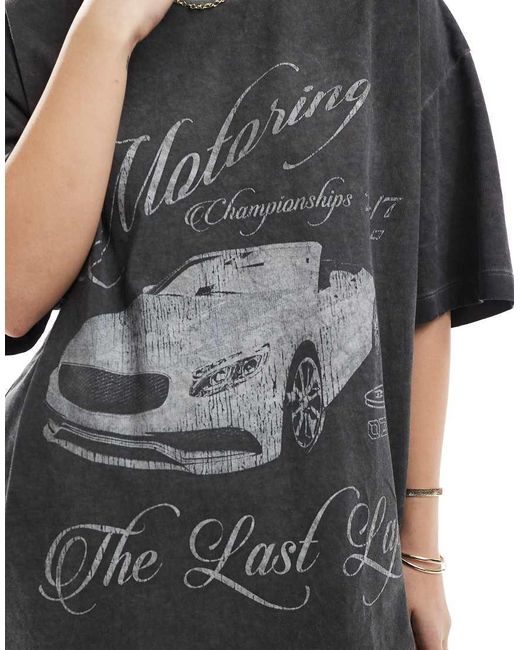 T-Shirt Oversize Color Antracite Slavato Con Grafica Di Auto Con Scritta "Motoring" di ASOS in Black