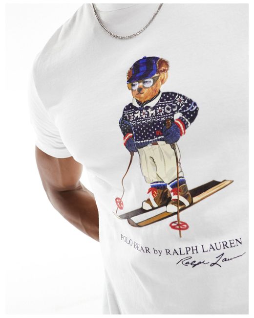 T-shirt bianca con stampa di orsetto sugli sci di Polo Ralph Lauren in White da Uomo