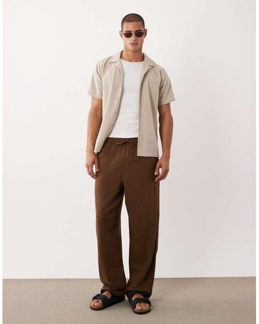 ASOS Brown Loose Straight Textured Trousers for men