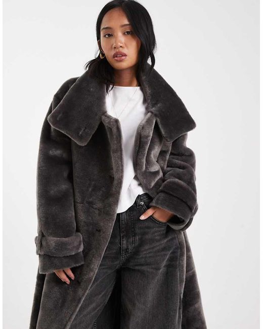 ASOS Black Asos Design Petite Longline Cosy Borg Funnel Neck Coat