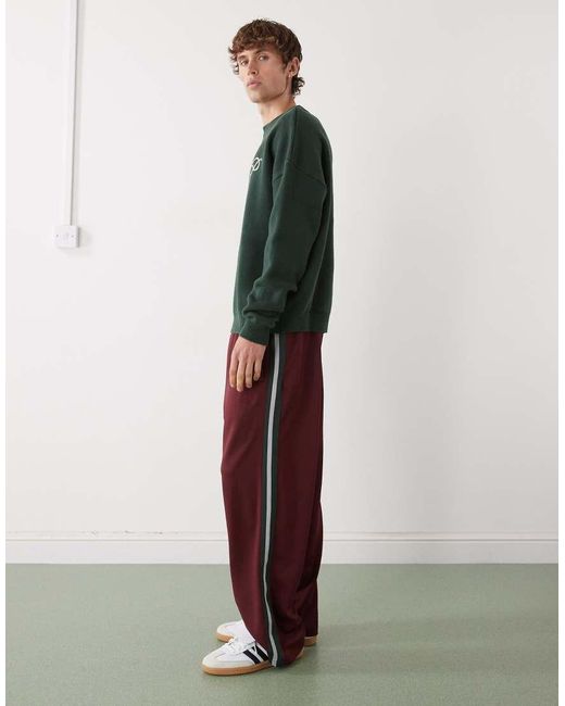 Joggers De Corte Suelto Con Cordón Ajustable Y Rayas En Contraste De -Rojo Prohibited de hombre de color Red
