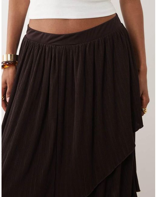 ASOS Natural Textured Plisse Asymmetric Midi Skirt