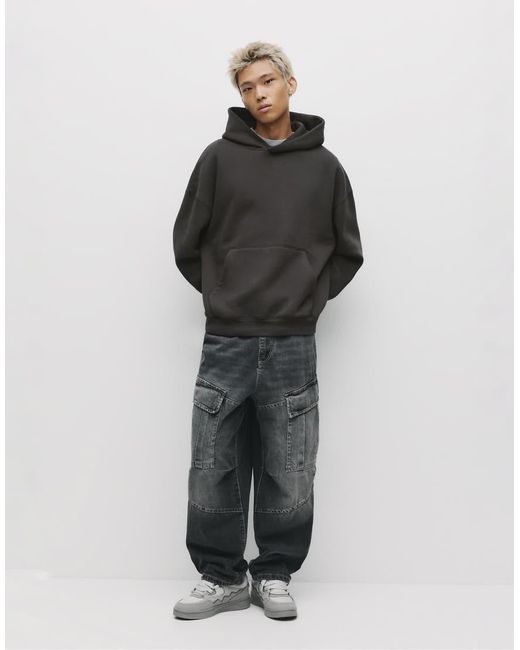Pull&Bear Gray Boxy Hooded Sweatshirt for men