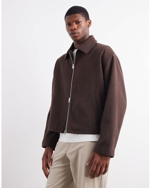 ASOS Brown Harrington Wool Look Jacket for men