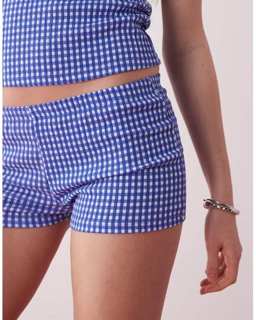 Collusion Micro-Short Met Gingham Ruit En Textuur in het Blue