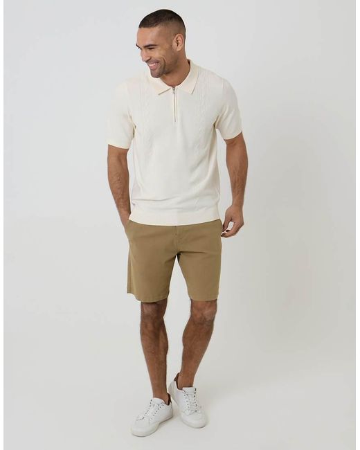 Threadbare White Cable Knit Quarter Zip Polo for men