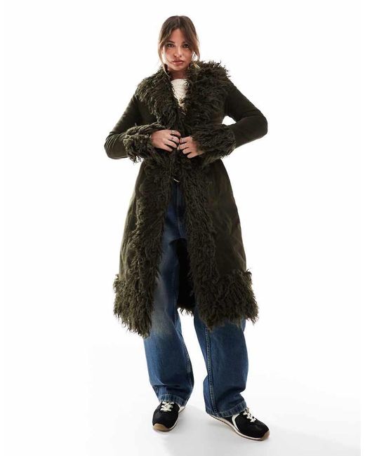 Superdry Black Faux Fur Lined Longline Afghan Coat