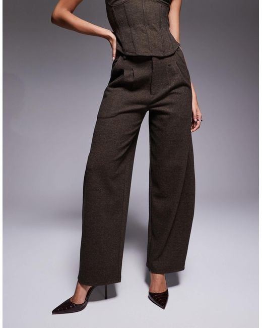 ASOS Gray Co-ord Brushed Herringbone Barrel Leg Trouser