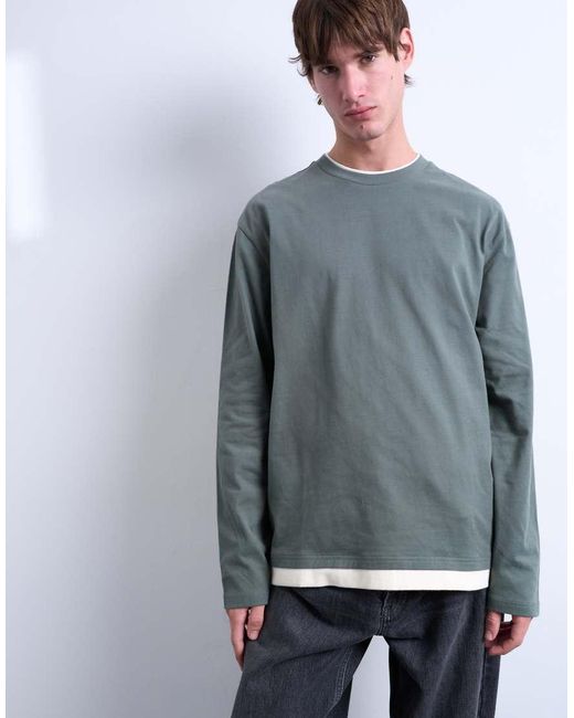 Topman Gray Double -ayer Jersey Long Sleeve Tee for men