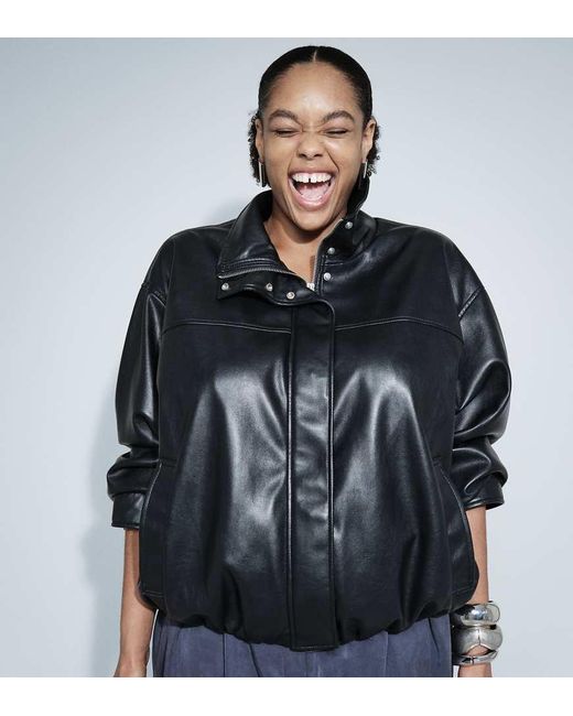 ASOS Black Asos Design Curve Clean Leather Look Funnel Track Bomber Jacket