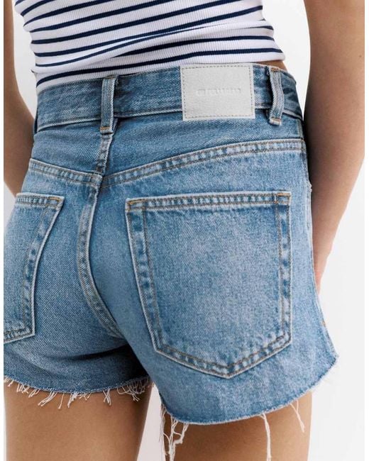Pull&Bear Blue Mom Fit Ripped Denim Shorts