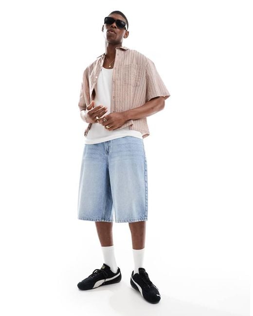 Bershka Blue baggy Denim Short for men
