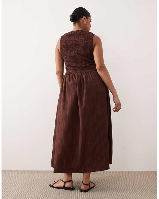 ASOS Brown Asos Design Curve Crinkle Scoop Neck Maxi Sundress With Shirred Waist