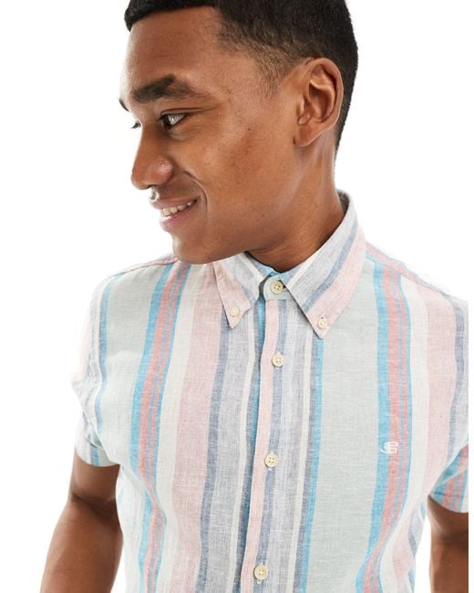 Ben Sherman White Short Sleeve Multicolour Stripe Shirt for men