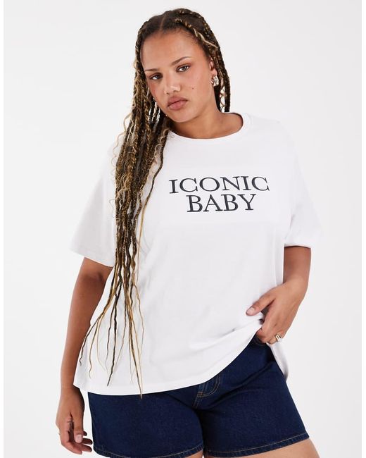 ASOS White Asos Design Curve Longline Heavyweight T-shirt With Iconic Slogan