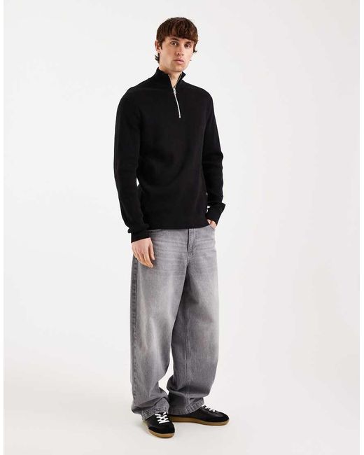 Only & Sons Black Half Zip Knitted Jumper for men
