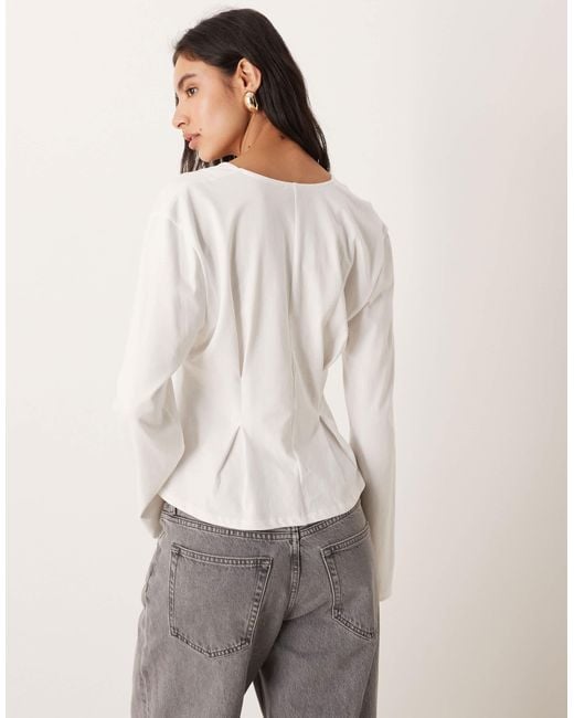ASOS White Long Sleeve Tee With Tie Waist Cinch Detail