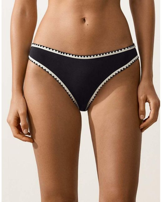 Oysho Black Contrast Trim Classic Bikini Briefs