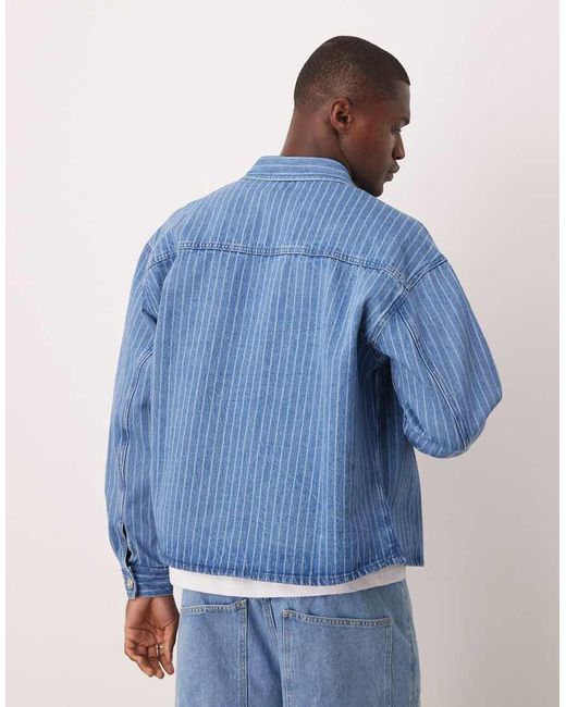 Sobrecamisa Vaquera A Rayas Extragrande De -Azul ASOS de hombre de color Blue