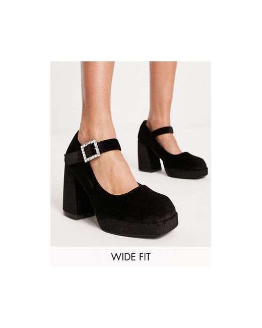 Zapatos s estilo merceditas con tacón, plataforma y hebilla Simply Be de  color Negro | Lyst