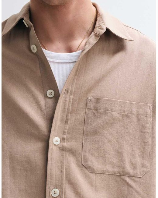 ASOS COLLECTIVE Natural Oversized Long Sleeve Cotton Shirt With Linen for men