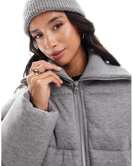 Chaqueta Acolchada Con Solapas De Punto Y Pana De Asos Design Petite ASOS de color Gray