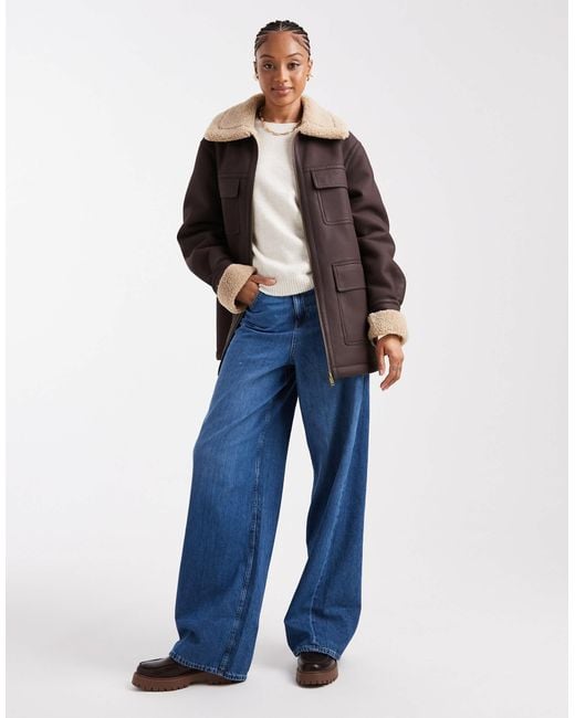 ASOS Blue Asos Design Tall Leather Look Mid Length Bonded Jacket