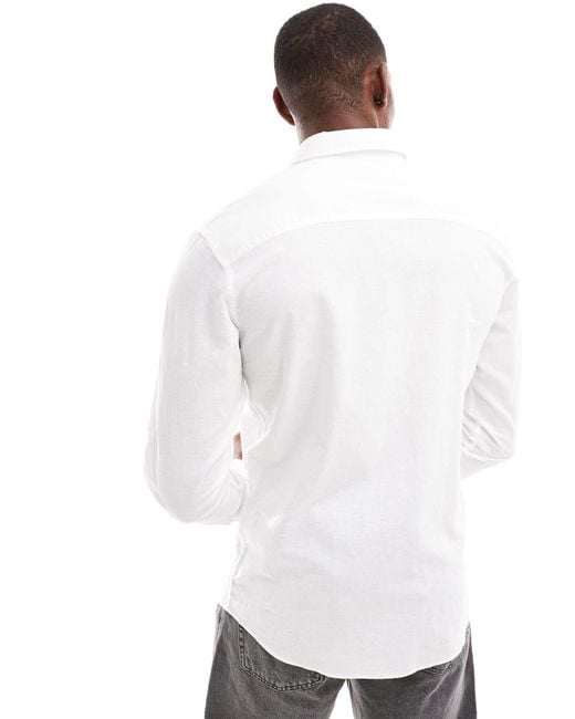 Jack & Jones White Linen Shirt With Long Sleeve for men