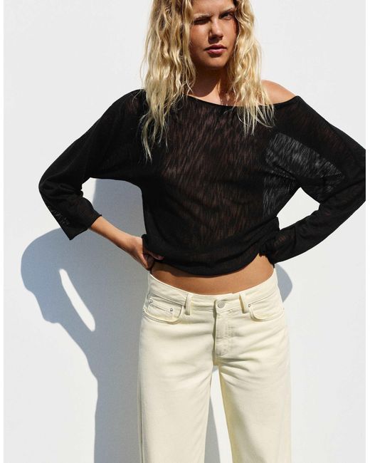Pull fin asymétrique Pull&Bear en coloris Black