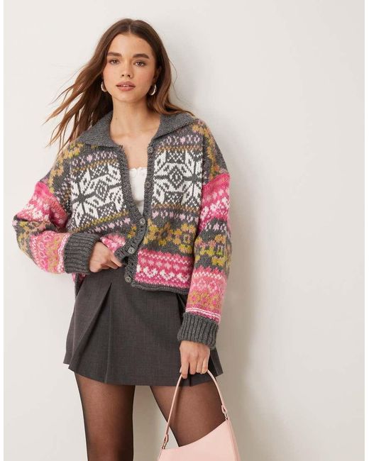 Free People Red Snowdrift Fairisle Cardigan