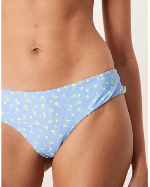 Kulani Kinis Blue Lemon Bloom Lettuce Edge Thong Bikini Bottom