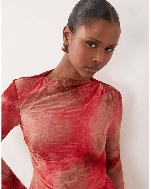 DASKA Red Frill Long Sleeve Maxi Dress