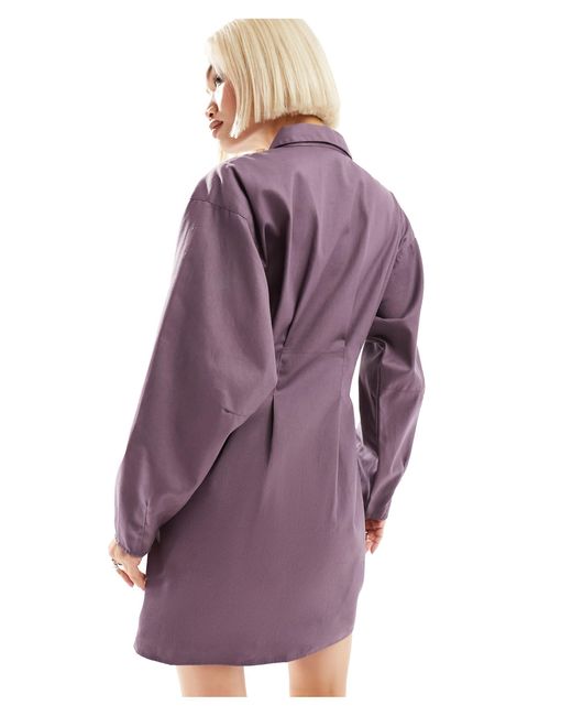 ASOS Purple Mini Twill Shirt Dress With Utility Pocket Detailing