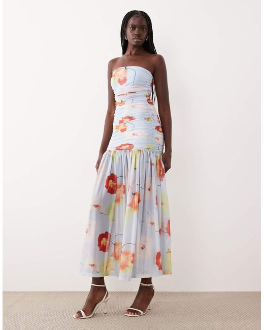 Bardot Pink Solana Ruched Bandeau Mesh Maxi Dress