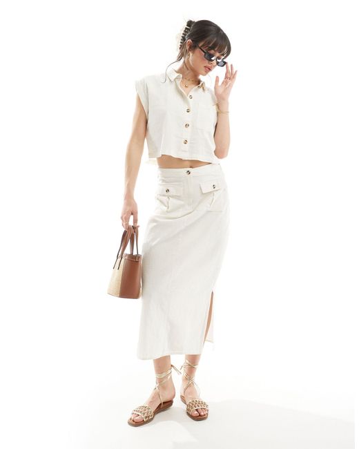 Vero Moda White Linen Midi Skirt Co-ord