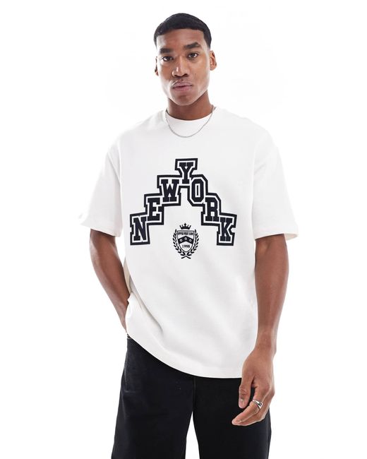 Bershka White Flock Printed T-shirt for men