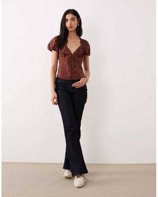 Free People Brown Polka Dot Printed Blouse