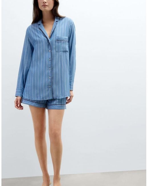 Intimissimi Blue Preppy Stripes Cotton Canvas Shirt