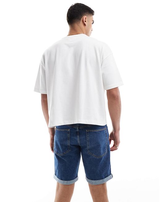 ASOS Blue Slim Stretch Denim Shorts for men